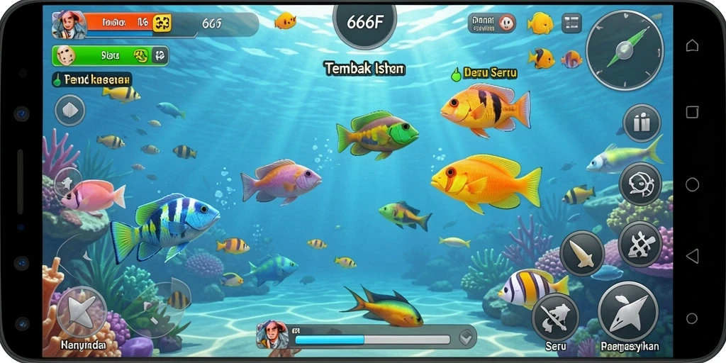 Gameplay seru dalam 666F dengan aksi Tembak Ikan.