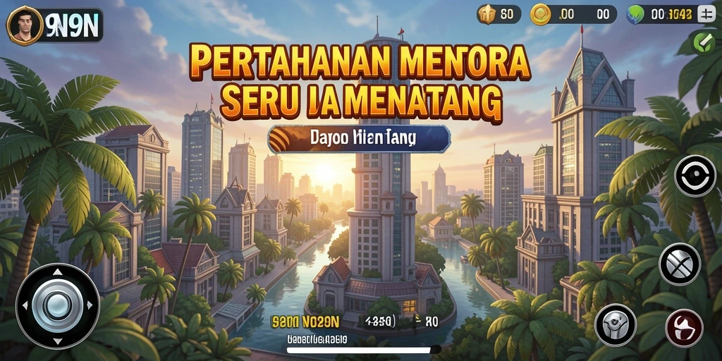 Gameplay seru 9N9N dengan menara strategis melawan gelombang musuh.