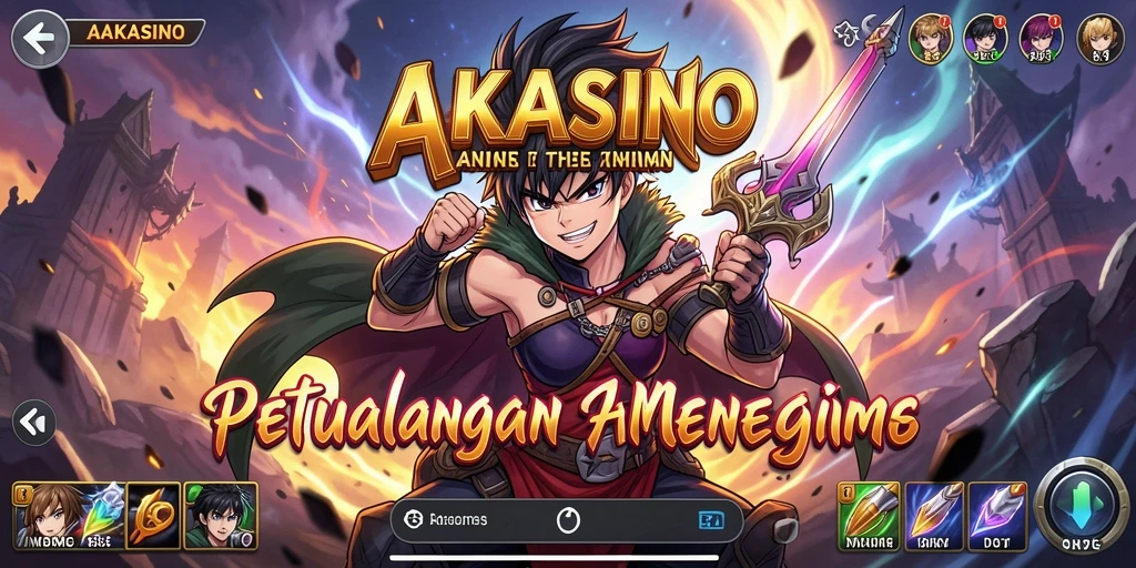 Tampilan gameplay AAKASINO yang menampilkan pertarungan karakter Anime.