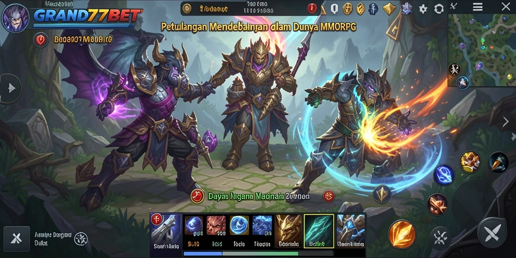 Screenshot utama GRAND77BET menampilkan aksi seru dalam permainan MMORPG.