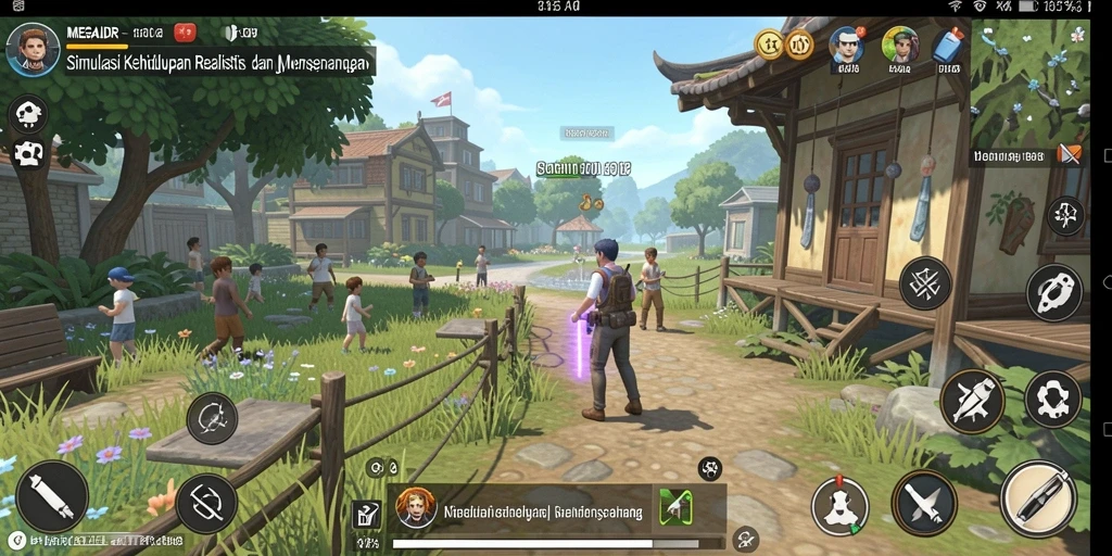 Tangkapan layar utama gameplay MEGAIDR menampilkan suasana kehidupan yang dinamis.